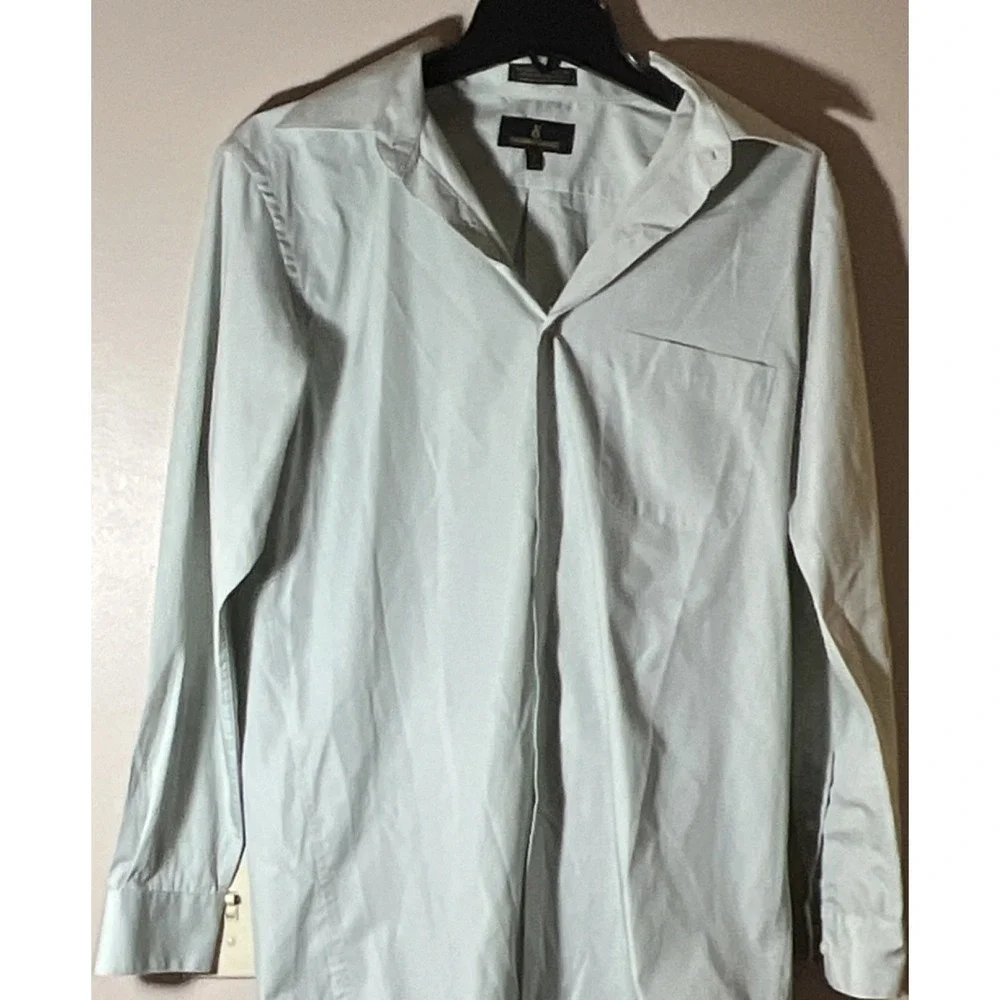Valerio Garati Men's Dress Shirt 15 32/33 Light Green Easy Care Polyester Cotton
